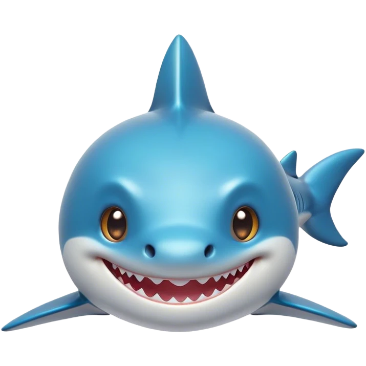 Cinematic Cute Shark Portrait Emoji, Head tilted playfully and inquisitively, featuring a glossy, streamlined body with a subtle shimmering hue and round, sparkling eyes filled with curious charm, Simplified yet irresistibly adorable features, highly detailed, glowing with a warm, friendly glow, high shine, affectionate and sleek, stylized with a touch of marine whimsy, bright and endearing, soft glowing outline, capturing the essence of a mischievous yet loving shark, so playful it feels like it could swim out of the screen into your arms! emoji