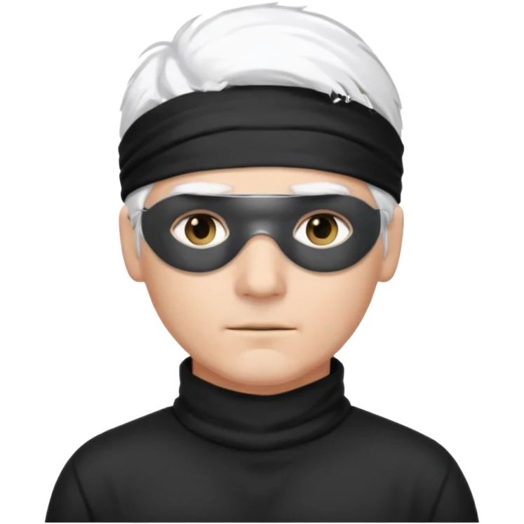 A guy with standing white hair and a black blindfold emoji