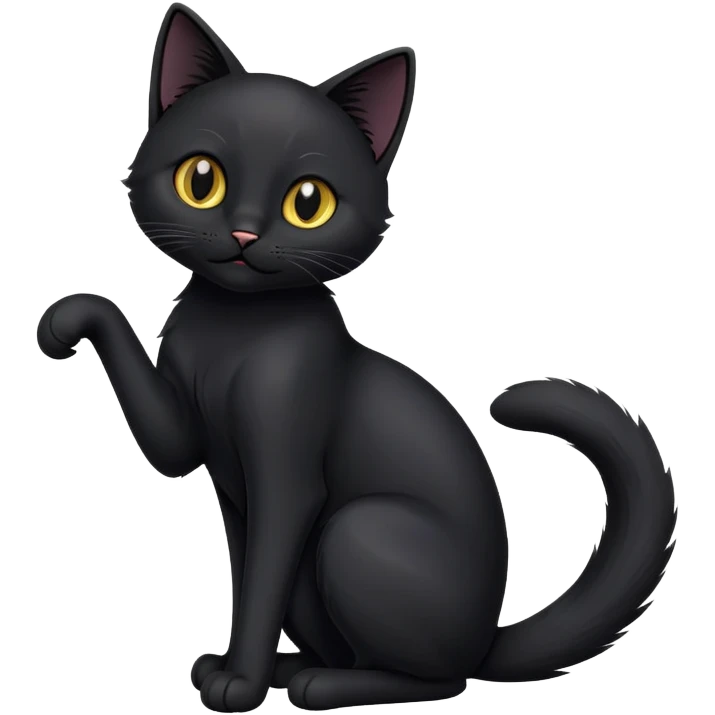 cinematic-[black cat]-realistic-full-body-sitting-emoji,-tail-curled-playfully-around-its-paws,-head-tilted-dramatically,-sleek-[black]-fur,-simplified-yet-hilariously-adorable-features,-highly-detailed,-glowing-with-an-almost-sarcastic-glow emoji