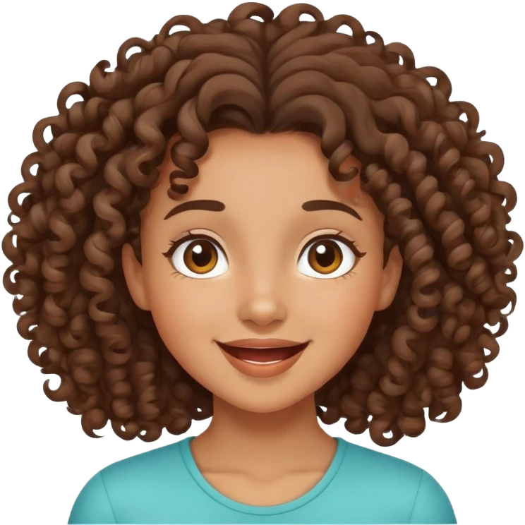 mixed-race girl with curly brown hair, joyful expression emoji
