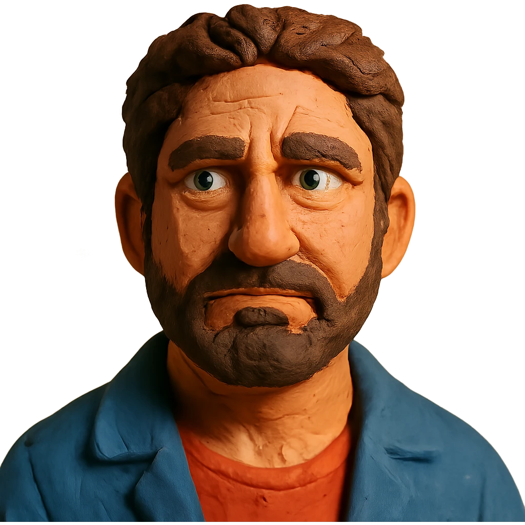 claymation style portrait inspired by Gerard Butler emoji