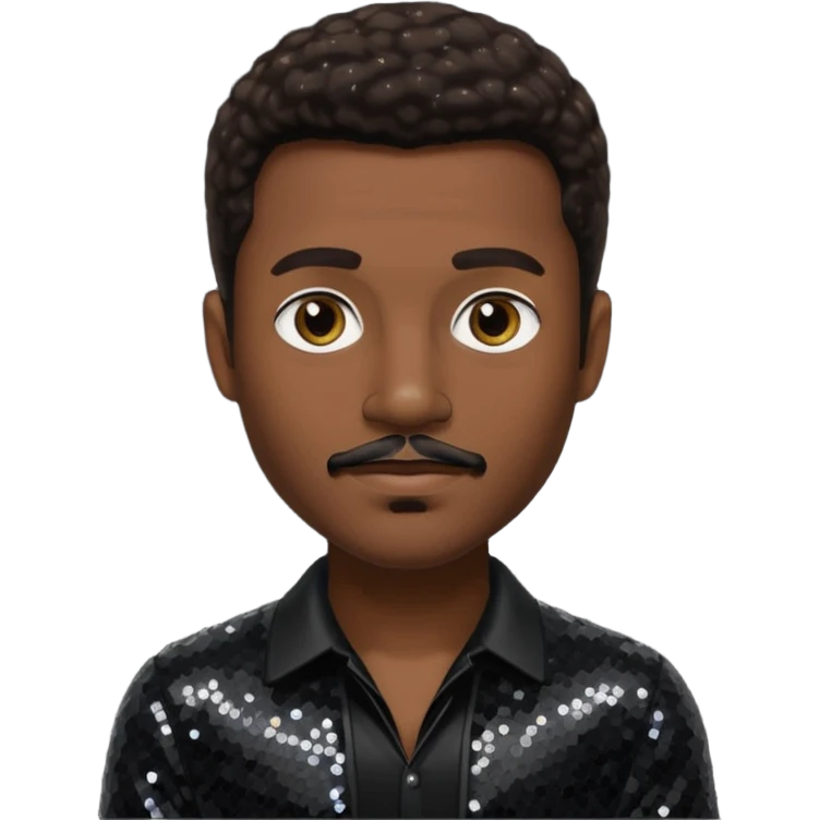Durand Bernarr with dark brown hair and short mustache, black sequin outfit emoji