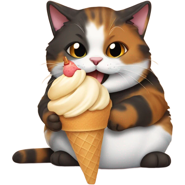 Fat Tortishell cat eating ice cream emoji