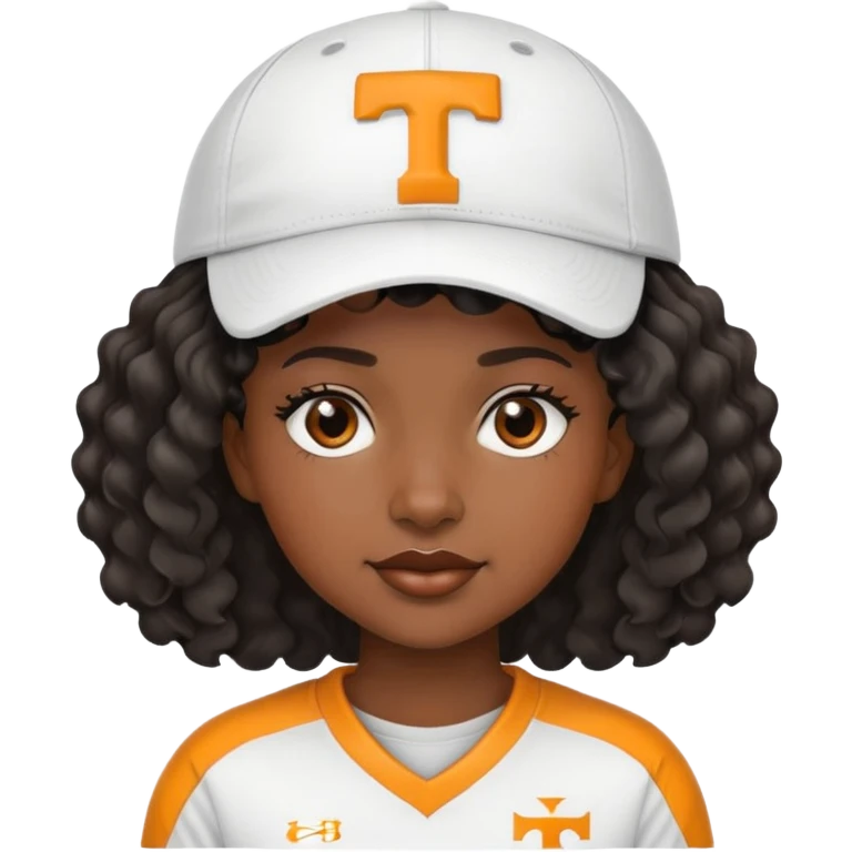 Black girl with short wavy hair and a Tennessee football hat emoji