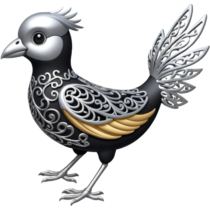 Black and silver filigree bird, 3D, extremely detailed design emoji