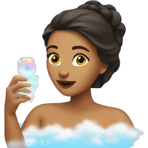 Brunette Woman taking a bubble bath in big bathtub emoji