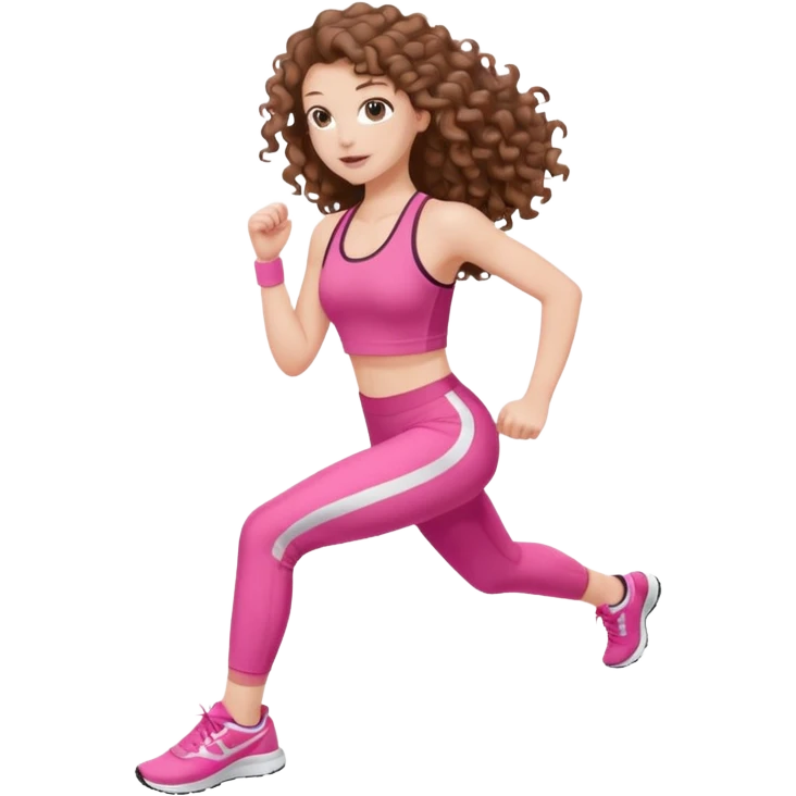 pale white girl with long brown curly hair exercise pink emoji