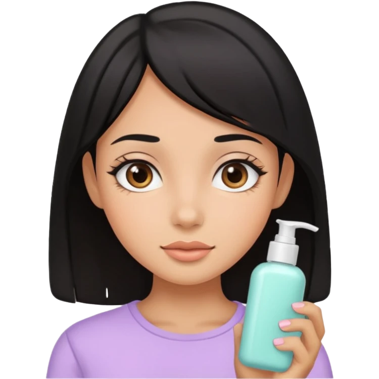 tan girl black hair cute pastel colors skin care emoji