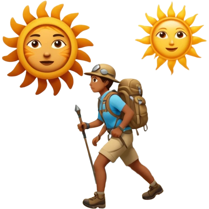 
una mezcla de sol + montaña + caminante estilo petroglifo con un espiral tipo energía ancestral emoji