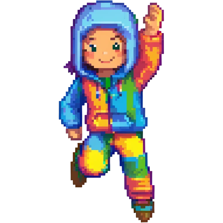roblox character, jumping pose, cheerful, colorful clothing emoji