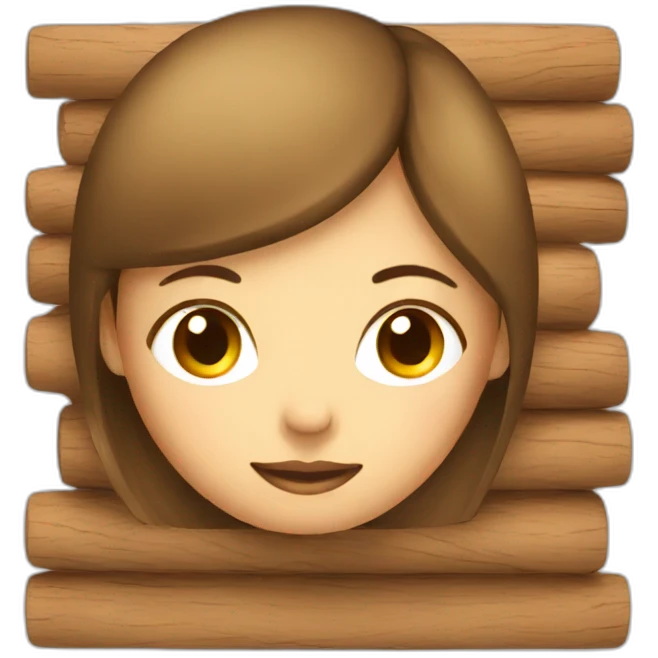 Woman in wooden  stack, emoji