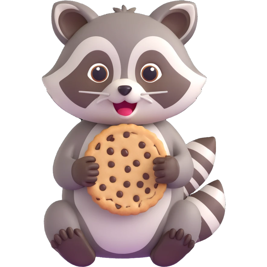 mischievous raccoon holding a cookie, 3D emoji style emoji
