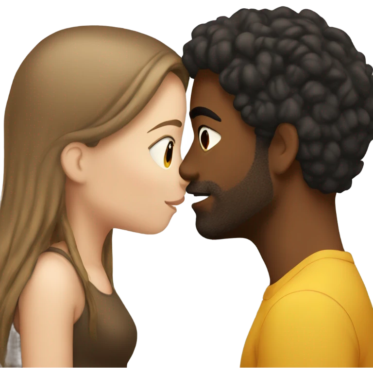 brown spanish man with brown hair kissing white girl with black hair   emoji