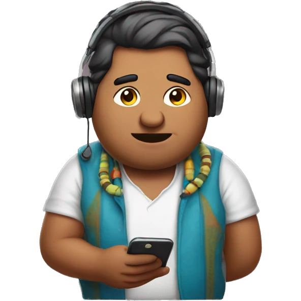 FAT indian with a headset texting on his phone emoji