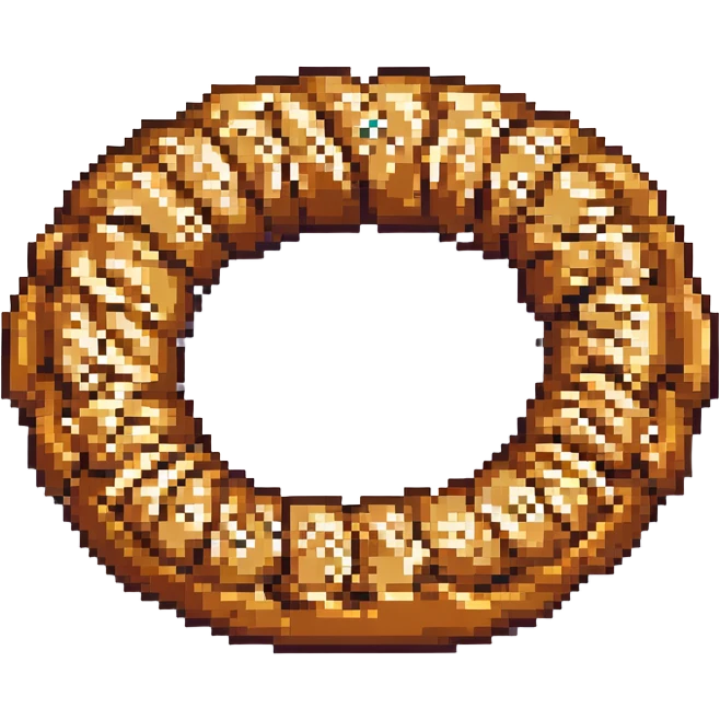 pixel art simit, stylized, thick ring, pixelated sesame details emoji