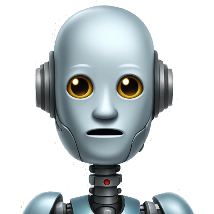 Robot wearing a mast of human pretending to be human emoji