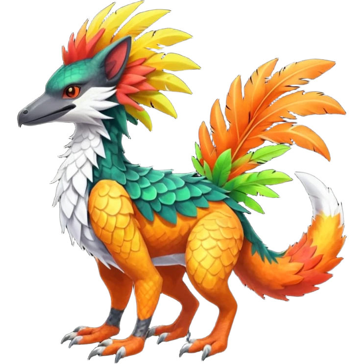 Colorful Fruity Neon Warm-colored Tropical Exotic Vernid-Sergal-Trico-Silvally-Nargacuga-fusion-hybrid-animal-creature, full body emoji