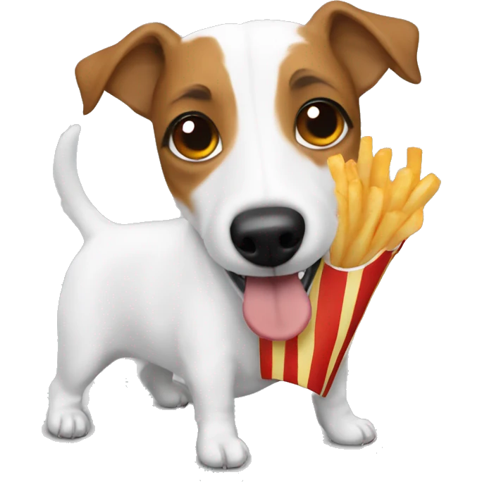 White Jack Russell Terrier eating fries emoji