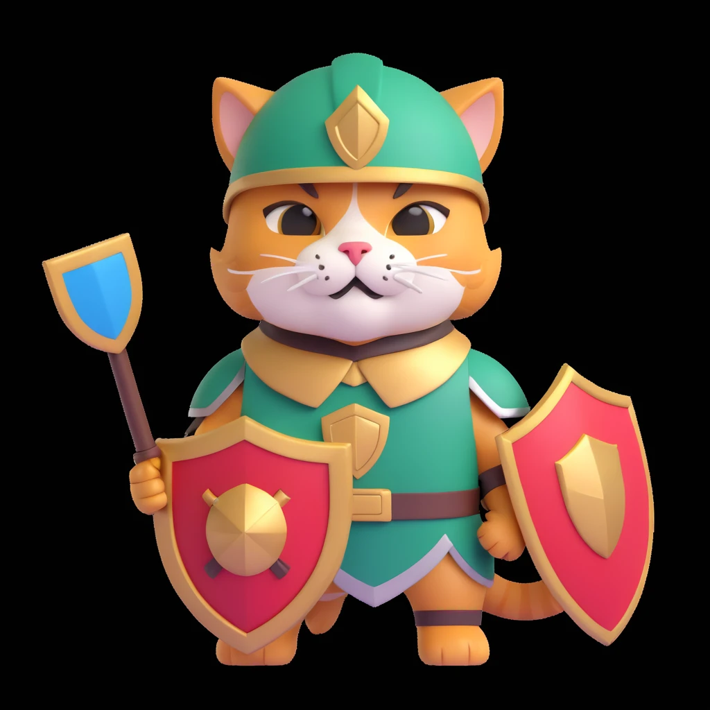 spartan cat with a big mustache holding a tiny shield looking heroic and silly emoji