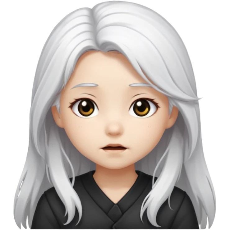 white haired girl with long hairs black eyes chibi with different emotions emoji