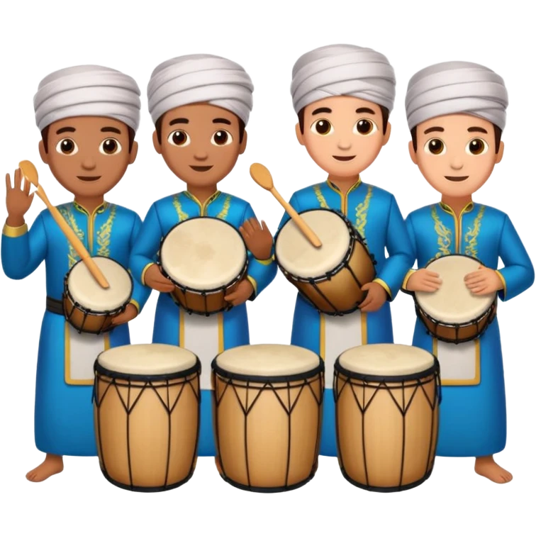 group of friends with drums, celebrating sahur before sunrise, festive mood emoji