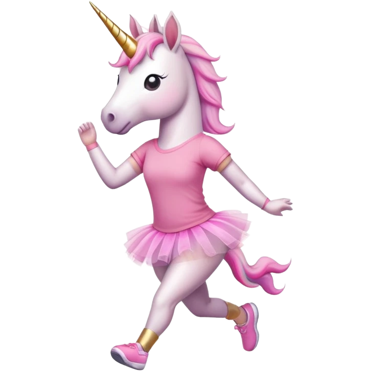 anthropomorphised female unicorn in tutu and pink t-shirt jogging upright relaxed pose emoji