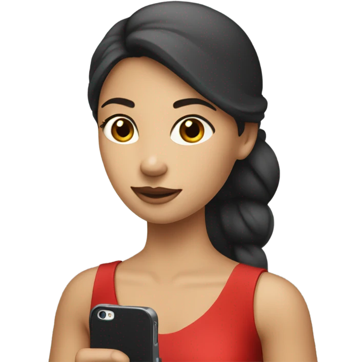 a white girl in a red dress holding a cell phone emoji
