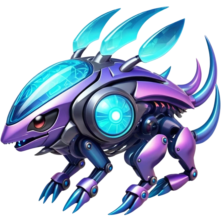  Epic legendary realistic rare glowing mechanical Shiny sparkly transparent bioluminescent luminescent vibrant bright pastel dark exotic iridescent colorful gradients futuristic modern metallic glossy glittery fantasy-cyber-Protogen-Fakémon-Pokémon-Vernid-creature emoji