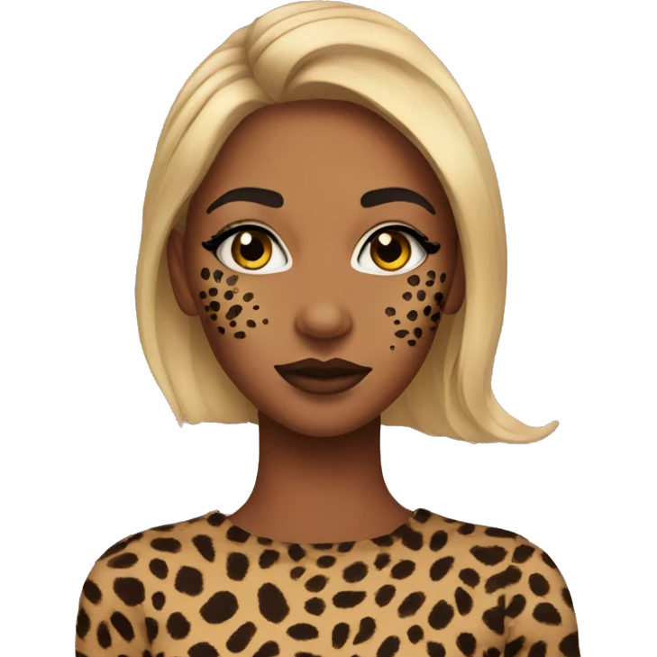 a girl with cheetah print makeup on her face emoji