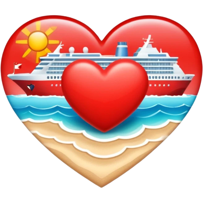 Heart with cruise ship and beach emoji