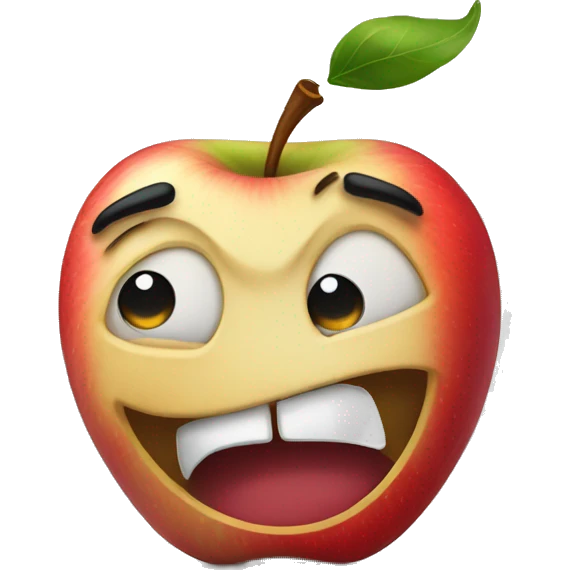 A bitten apple with the emotion of embarrassment emoji