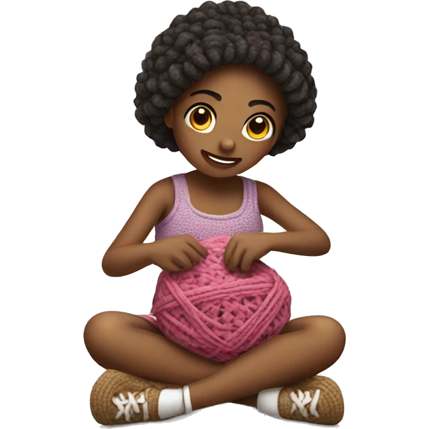 Girl sitting doing crochet emoji
