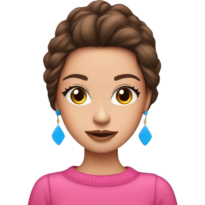 Brunette bruine ogen en roze strik los haar en blauwe trui emoji