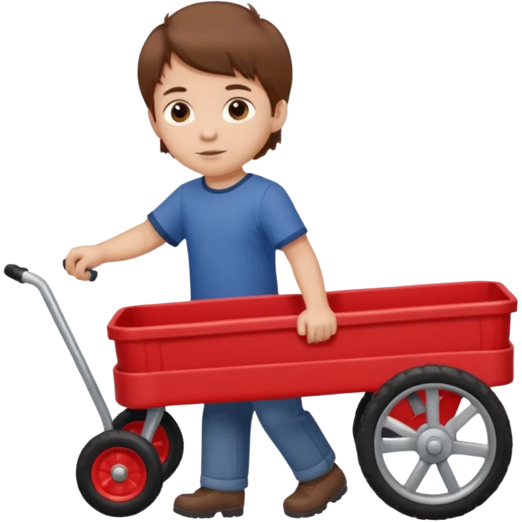 Boy with brown hair pulling red wagon emoji