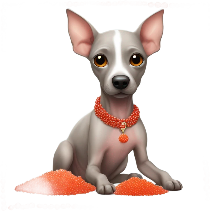 American Hairless Terrier eating red caviar  emoji