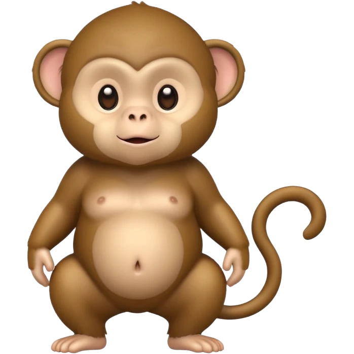 Cute 2.5D shading with fur and dark brown color Graphics. Front View Standing chubby Cute Monkey. For kids. emoji