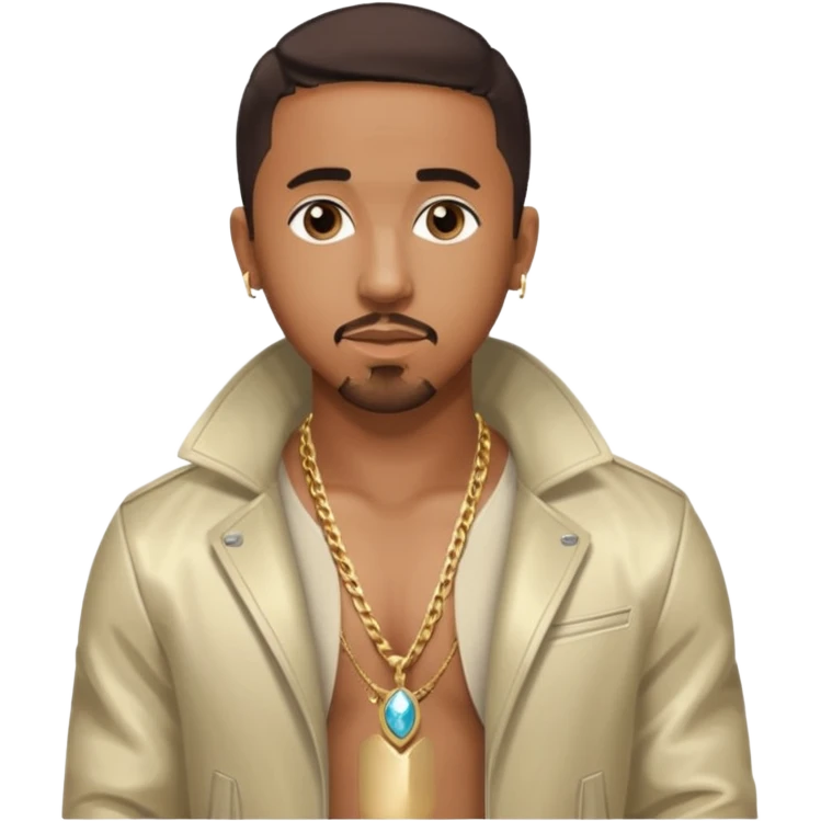 Marques Houston with dark brown hair, shirtless with necklace, metallic ivory jacket emoji