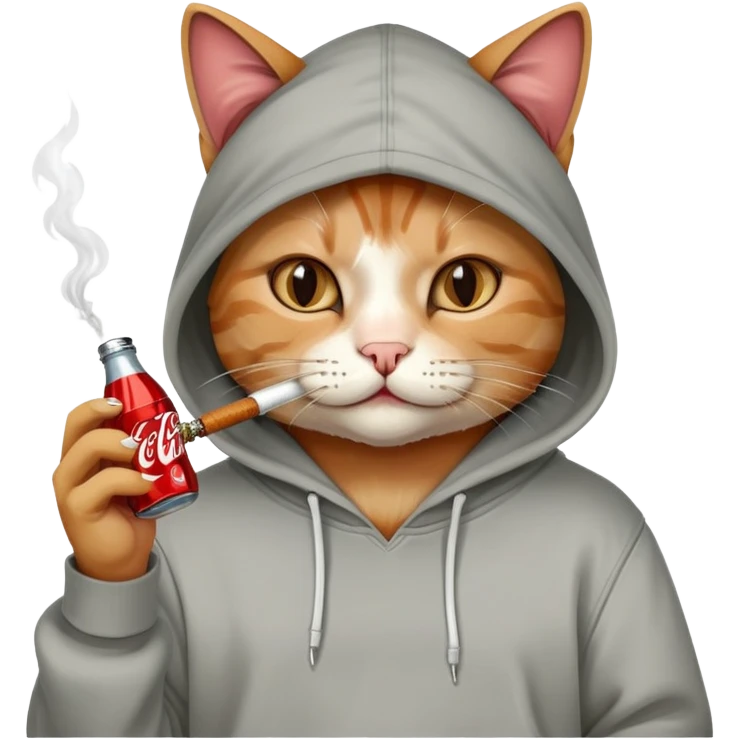 Cat with hoodie, cigarette and coca cola emoji