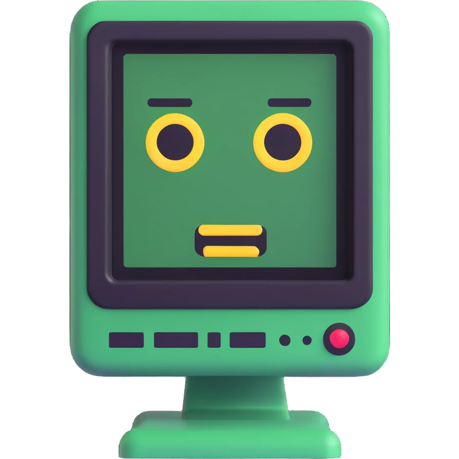 Pixel computer terminal with face — classic green-on-black monitor that “winks” or shows emojis. emoji
