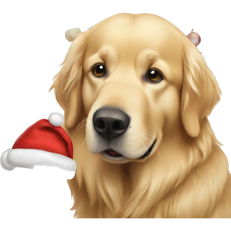 elderly golden retriever next to a christmas tree emoji