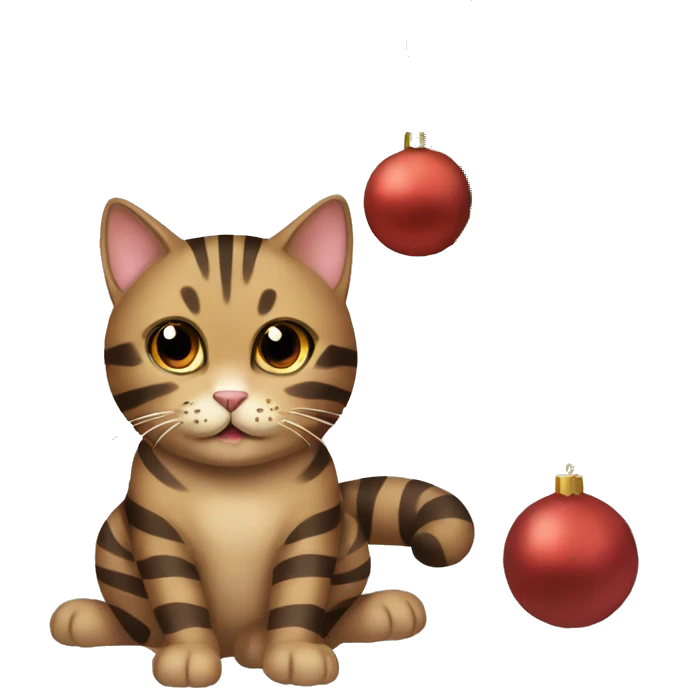 Brown striped cat sitting under a Christmas tree  emoji