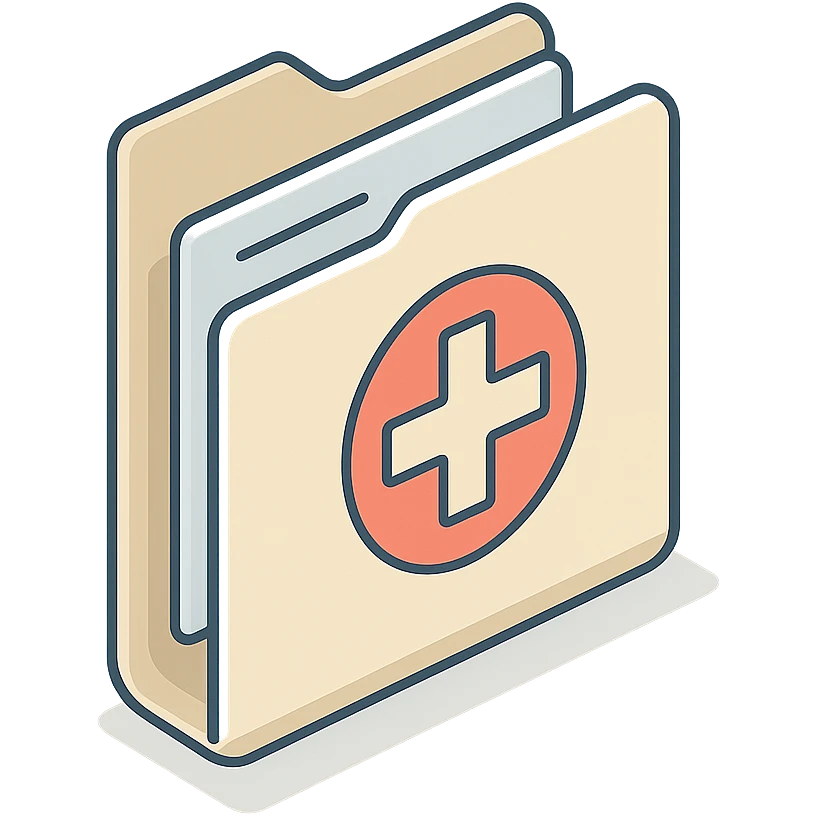 medical medical record folder, 2D isometric style, very detailed drawing, shadows and highlights, clean contours, soft lighting, transparent background emoji
