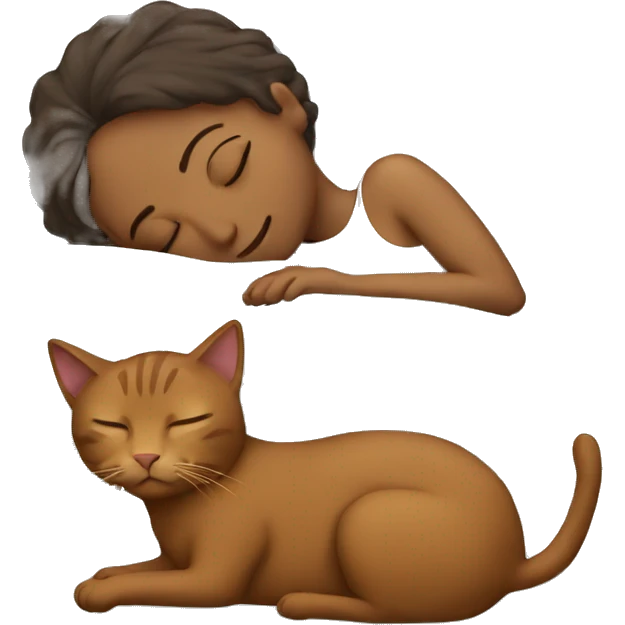 A couple sleeping with a brown cat  emoji