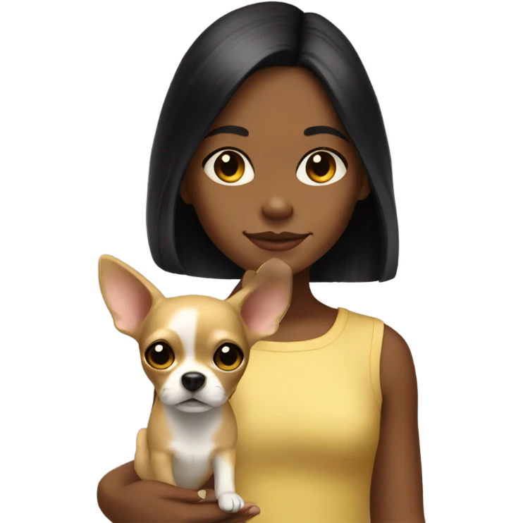 Black-hair little girl with gold chihuahua  emoji