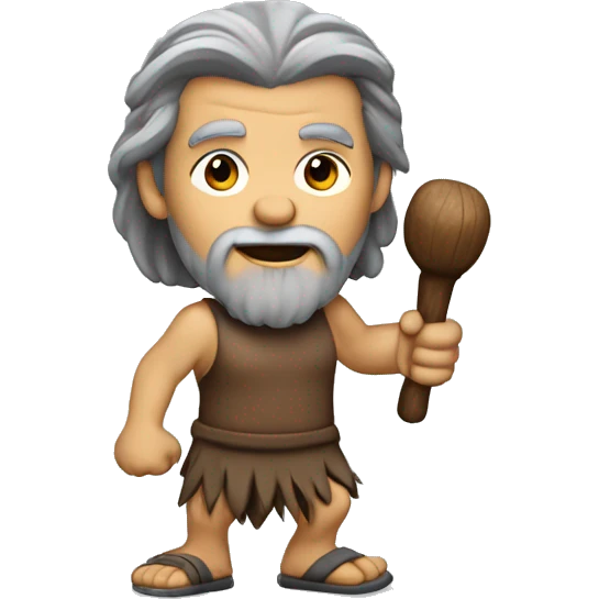  Caveman with long gray hair and a gray goatee holding a gavel and running a meeting  emoji