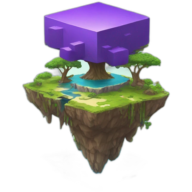 Floating island with purple cube below emoji