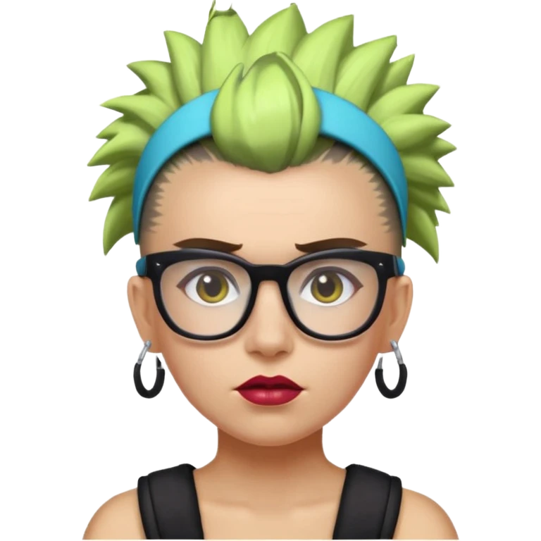 extreme mohawk person face headband glassess excessive makeup glowing hair emoji