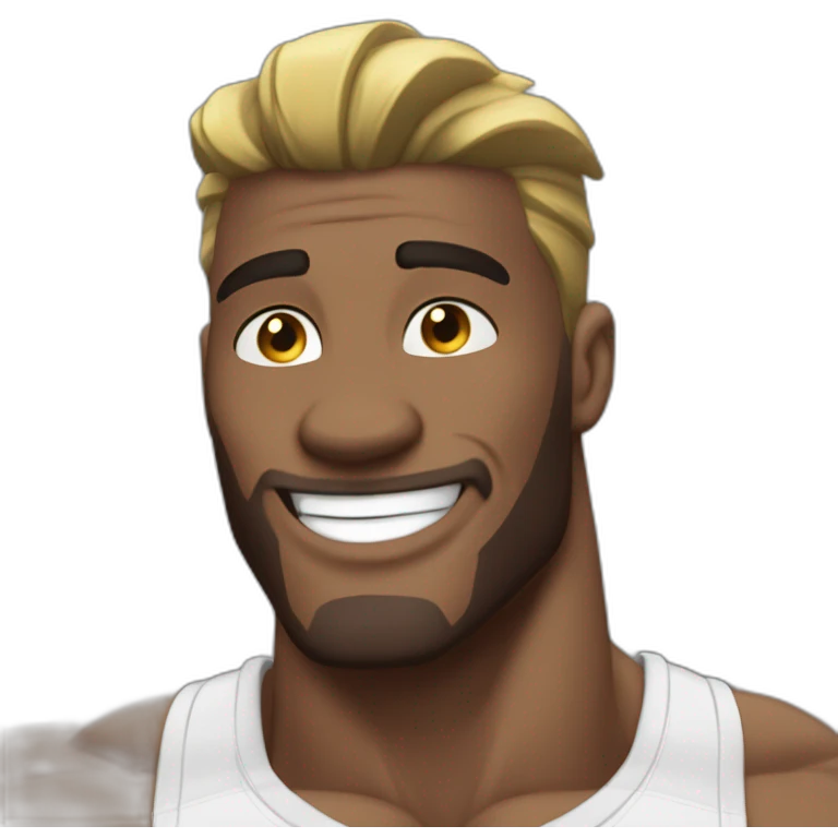 Giga Chad smiling black and white musculation meme a little from profile emoji
