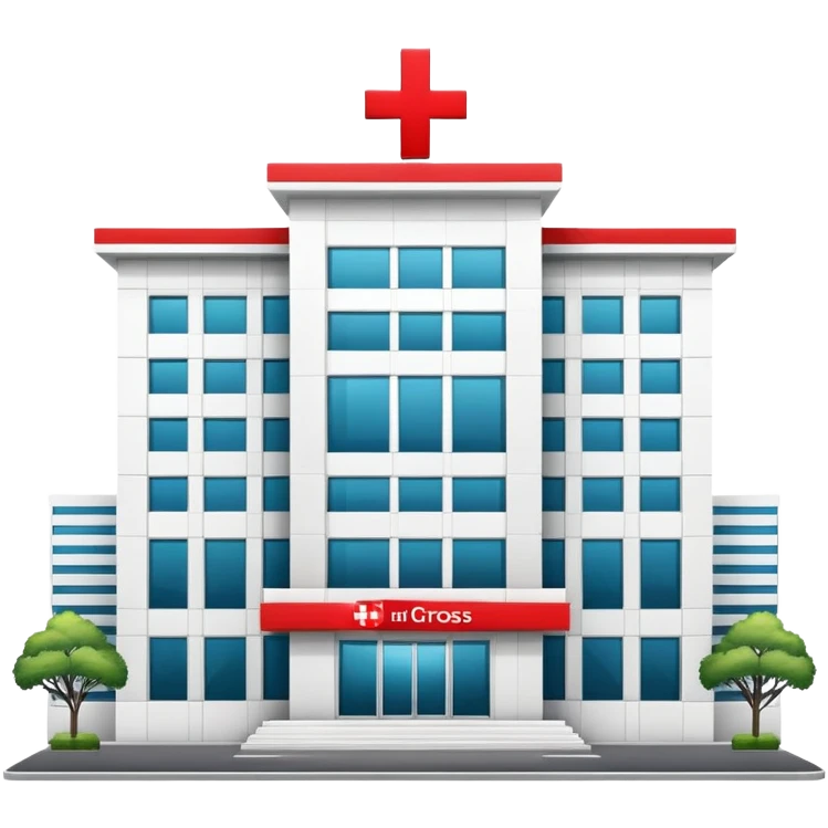 Modern Bangkok hospital building with Thai architectural elements, red cross symbol emoji