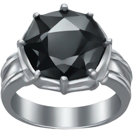Silver ring big black diamond glows emoji